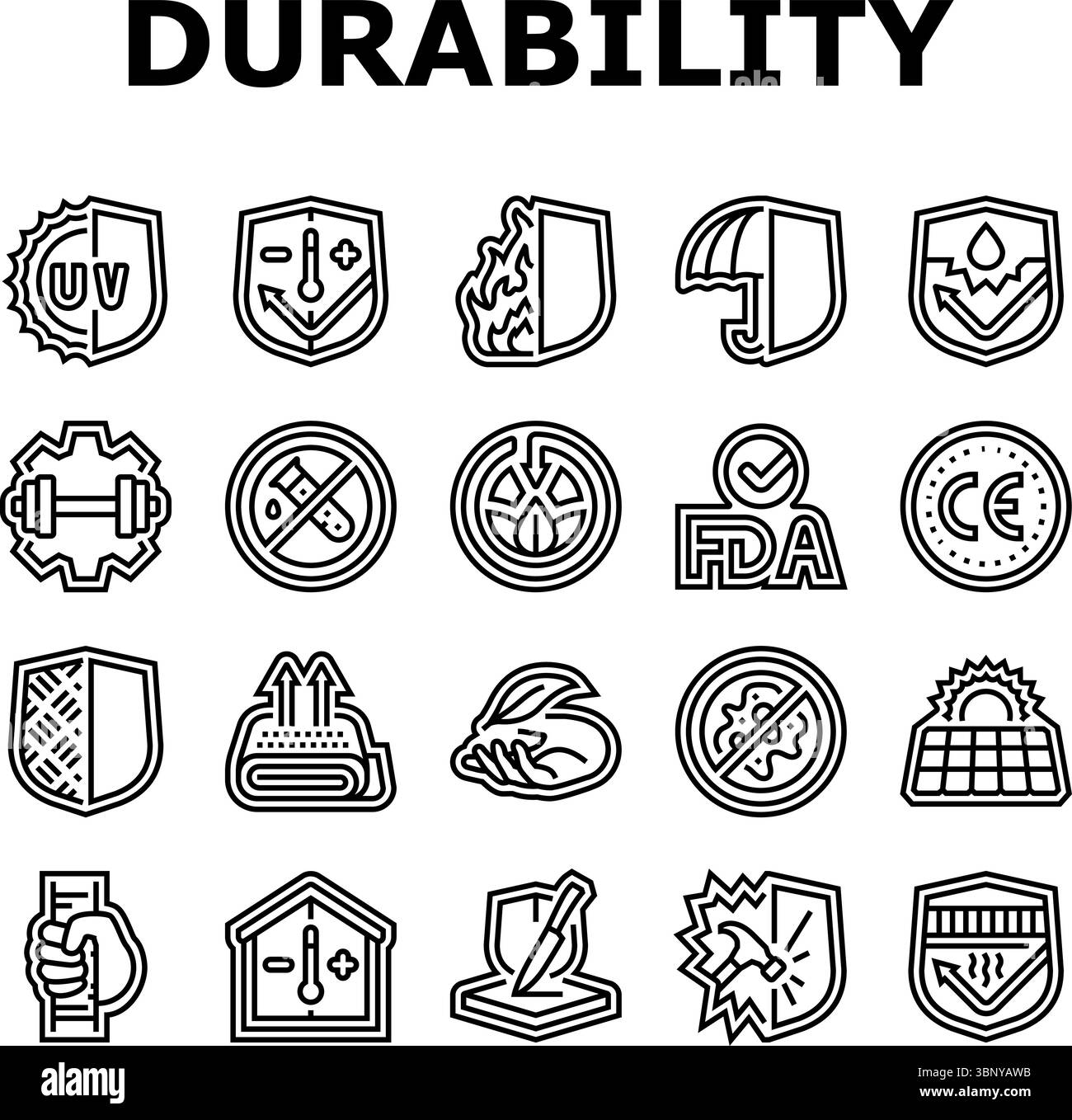 Schutz Haltbarkeit Produktsymbole setzen Vektor Stock Vektor