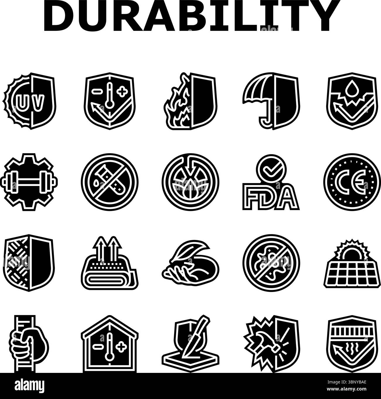 Schutz Haltbarkeit Produktsymbole setzen Vektor Stock Vektor