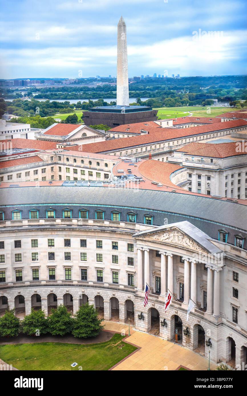 Washington Monument und Washington D.C. Stadtlandschaft aus der Vogelperspektive, Hauptstadt der USA Stockfoto