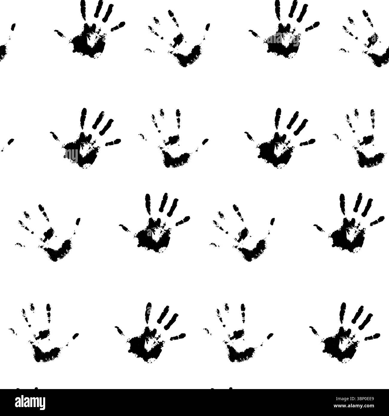 Menschliche Hand Hand Palmdruck Muster, Schwarzweiß, monochrome Silhouette Beweis, Textur einzigartige Palmhand, Druckmuster, Schwarzweiß Wiederholung, Vektor-Illust Stock Vektor