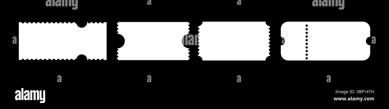 Vorlagen für Zugtickets. Symbol „ein Ticket aufnehmen“. Eintrittskarten für Kino, Zirkus, Theaterfestival, Kasino, Club. Boarding Blanks, Lotterie, Verkauf Stock Vektor