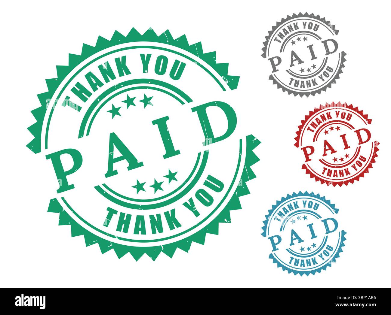 Bezahlte Stempel Danke Grafik für Rechnungsabrechnung Stock Vektor