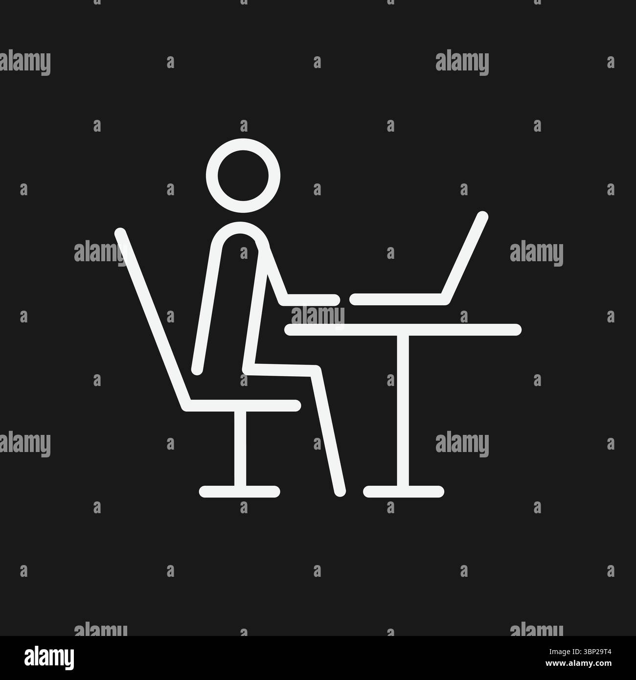 Symbol für Büromitarbeiter am Schreibtisch für eine Workstation, Remote-Arbeit und Studierendenumgebung Stock Vektor