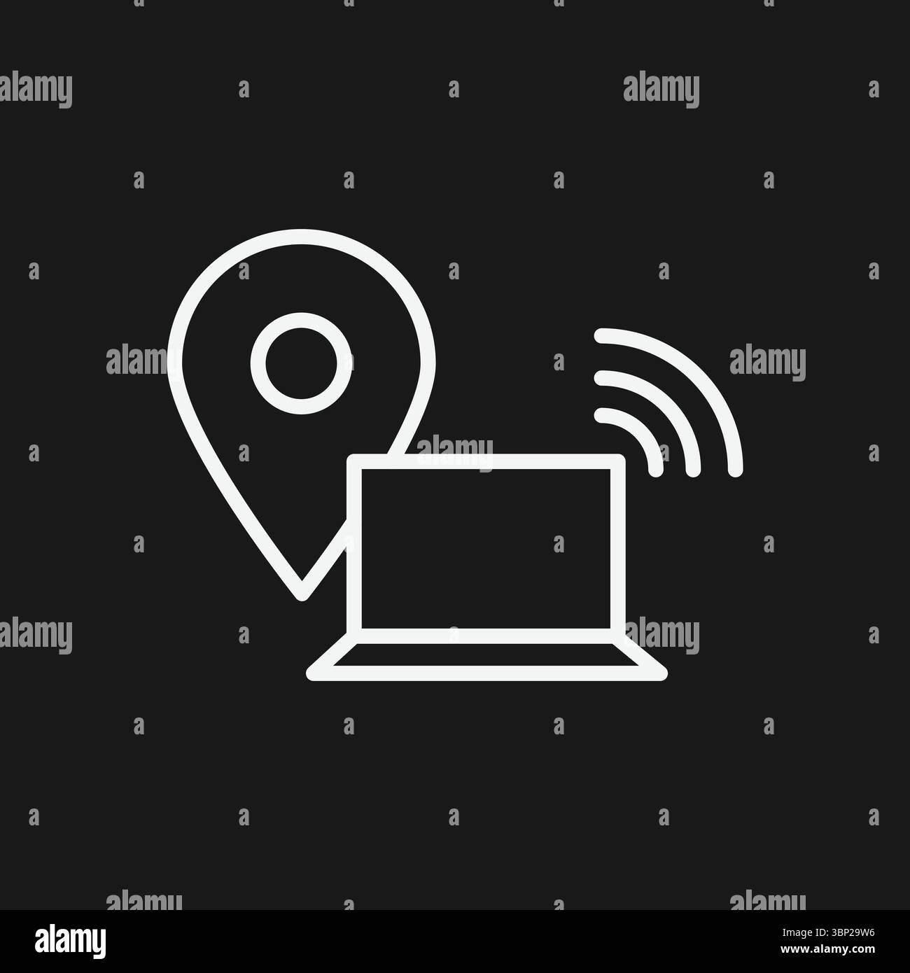 Symbol für IP-Geolocation und Wi-Fi Hotspot Finder mit Laptop und Kartenstift Stock Vektor