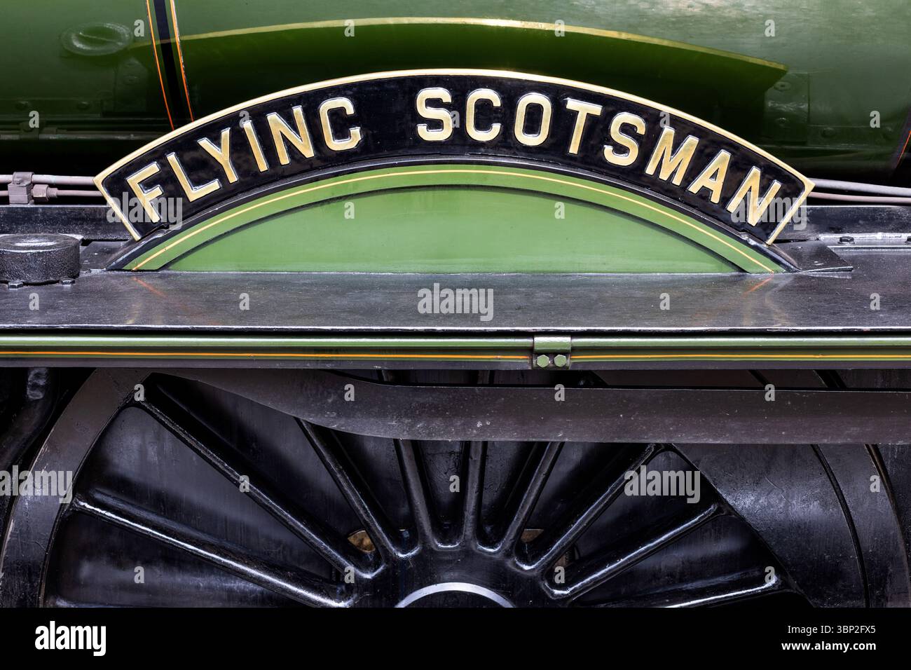 Das Typenschild der legendären Dampflokomotive Flying Scotsman 60103, die als erster Zug 100 km/h erreichte. Stockfoto