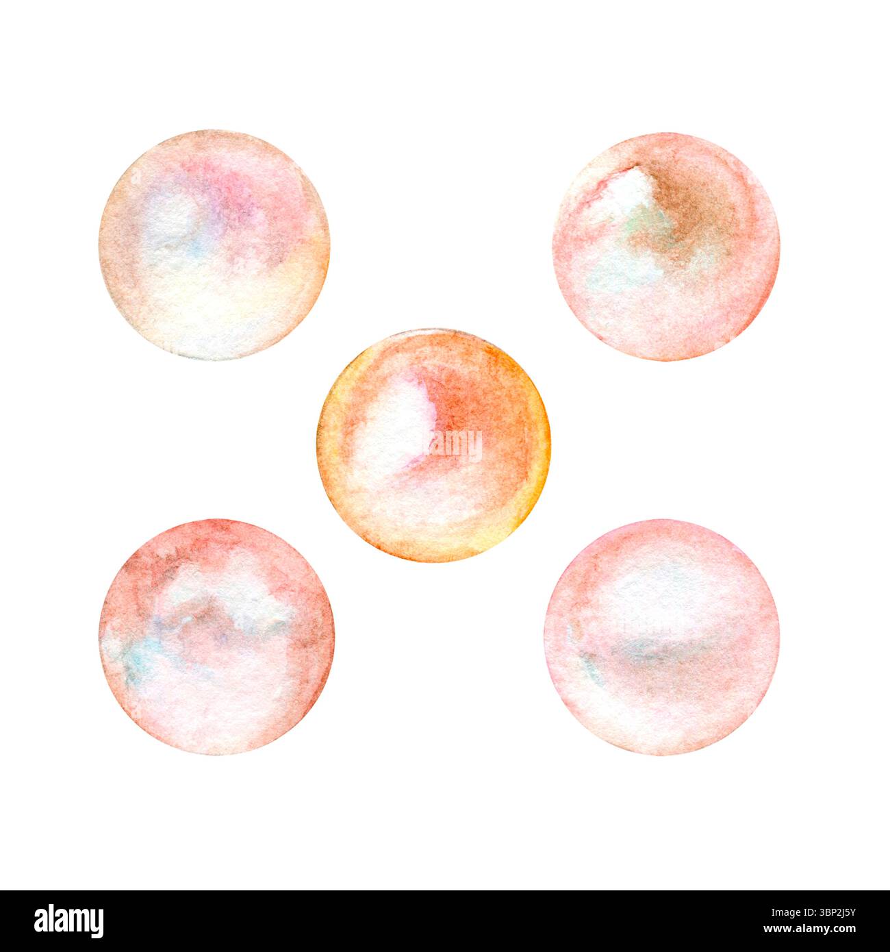 Rosa und beige Perlen handgezeichnet in Aquarell, zarte Illustration, isoliert auf weißem Hintergrund. Stockfoto