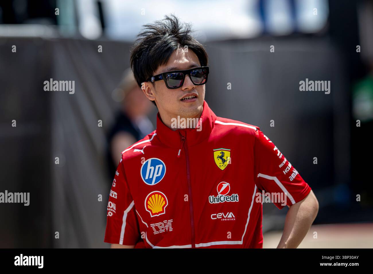 Silverstone, Vereinigtes Königreich, 3. Juli 2025, Zhou Guanyu, Reservefahrer des Ferrari-Teams, der 2025 beim Großen Preis von Großbritannien The Build Up in Silverstone, Vereinigtes Königreich, teilnimmt. Quelle: Michael Potts/Alamy Live News Stockfoto