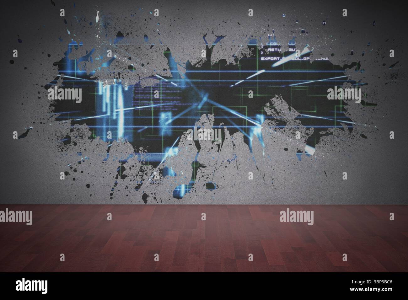 Spritzer auf Wand enthüllt Technologie Schnittstelle Stockfoto