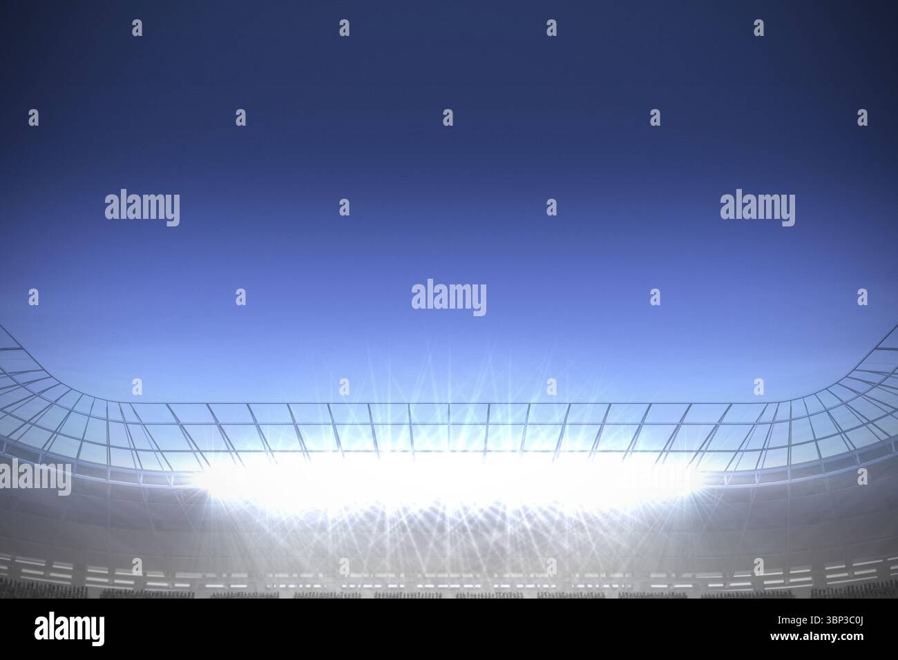 Mit modernem, geschwungenem Dachstuhl und Fluter-Reihe unter Dämmerungshimmel in flachem Stil Stockfoto