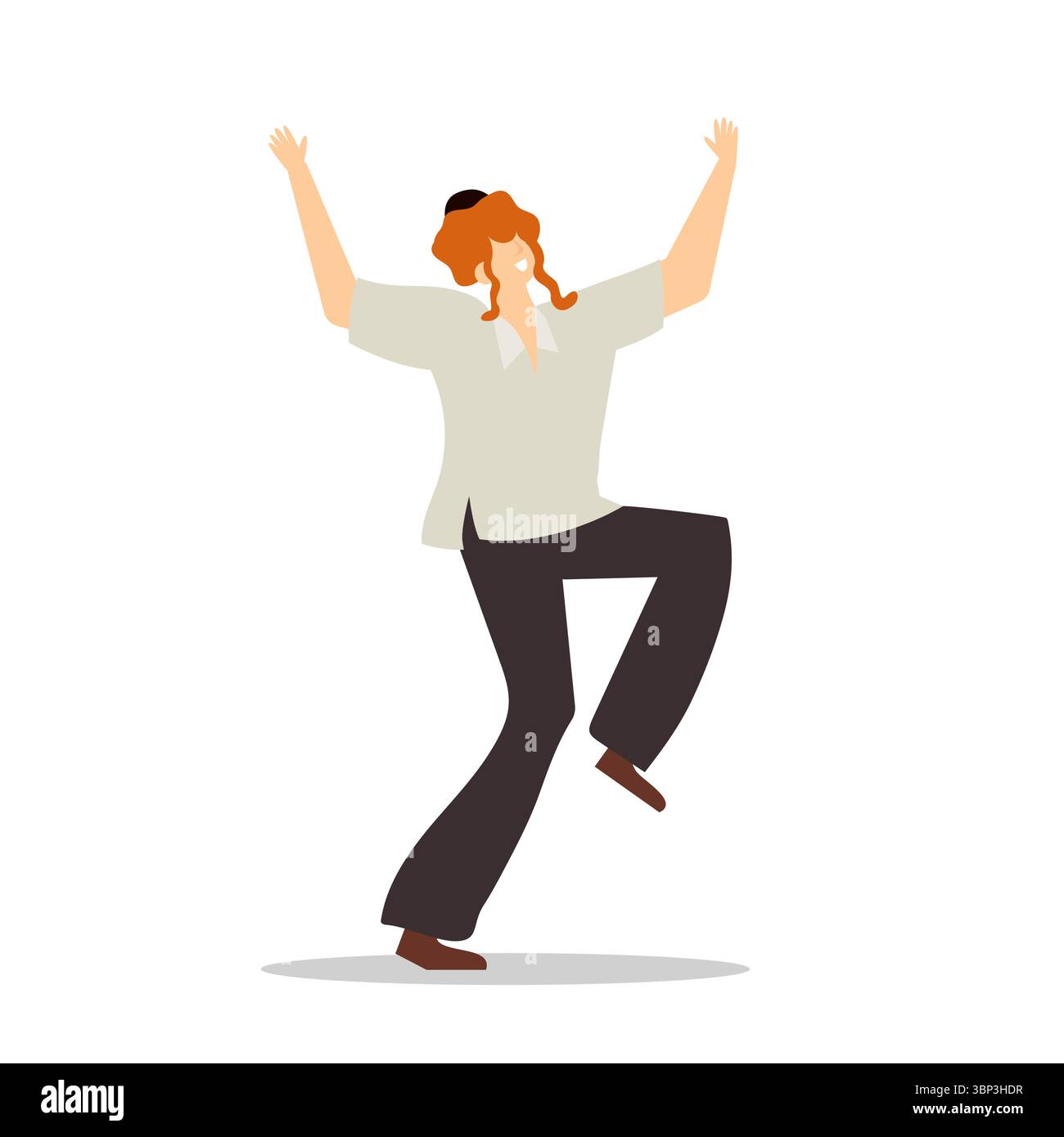 Jüdischer Mann tanzt chassidischen Tanz. Mann in traditionellen jüdischen Kleidern. Feier der jüdischen Feiertage Sukkot und Simhat Tora und Simchat Beit Stock Vektor