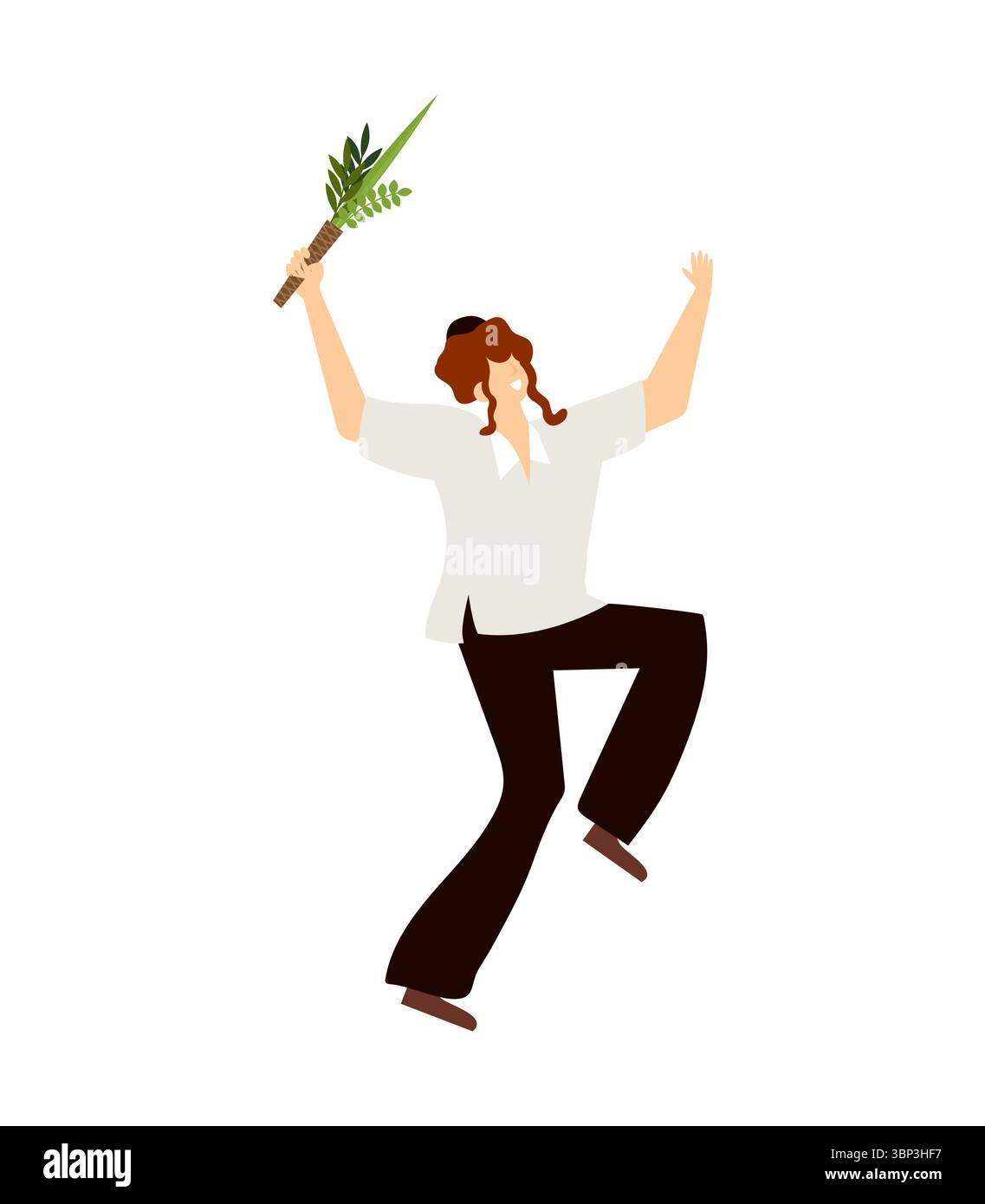 Jüdischer Mann tanzt chassidischen Tanz. Mann in traditionellen jüdischen Kleidern. Feier der jüdischen Feiertage Sukkot und Simhat Tora und Simchat Beit Stock Vektor