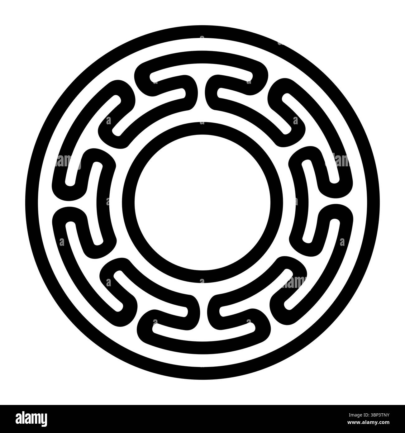 Abgerundetes Hexafoil-Mäandermuster. Scheibe mit glattem, geschwungenem Muster, aus einer einzigen durchgehenden Linie, geformt zu einem nahtlosen Motiv. Stockfoto Abgerundetes Hexafoil-Mäandermuster. Scheibe mit glattem, geschwungenem Muster, aus einer einzigen durchgehenden Linie, geformt zu einem nahtlosen Motiv. Stockfoto