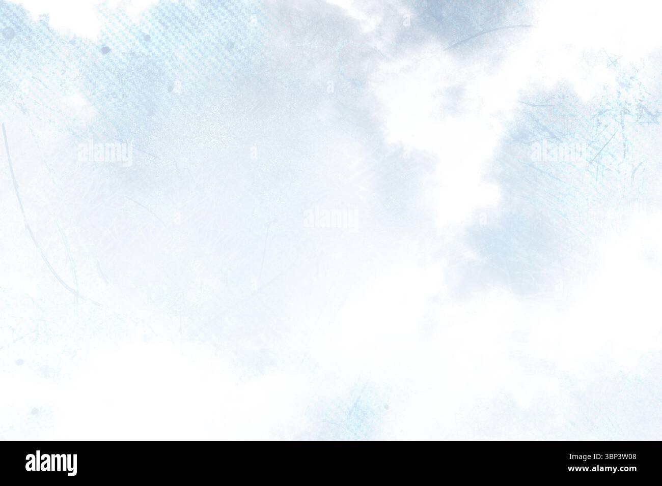 Abstrakter Wolkenhintergrund wird in flachem Design mit dezenten Blautönen und Kratzdetails dargestellt Stockfoto