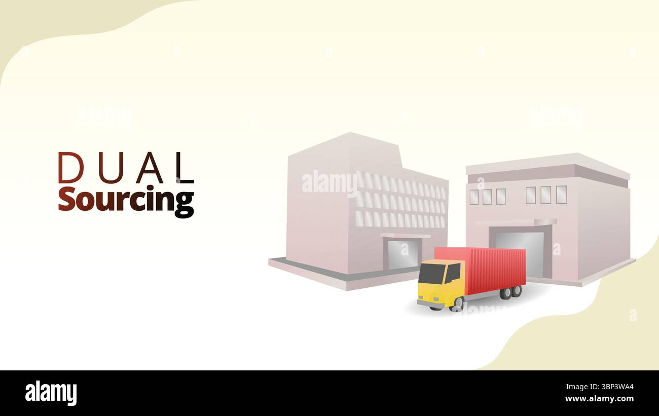 Duales Sourcing-Konzept. Verwendung von zwei Lieferanten für einen Komponententyp, um das Risiko zu reduzieren. Vektordarstellung für das Supply Chain Management Stock Vektor
