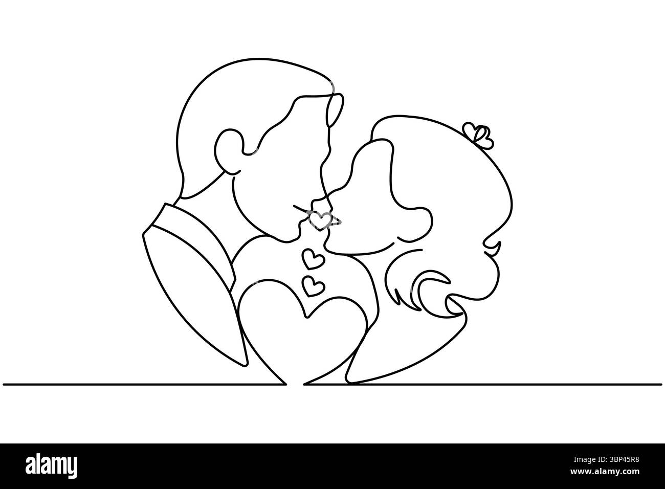 Paare küssen durchgehende eine Linie Zeichnung minimalistische Vektor-Illustration Stock Vektor