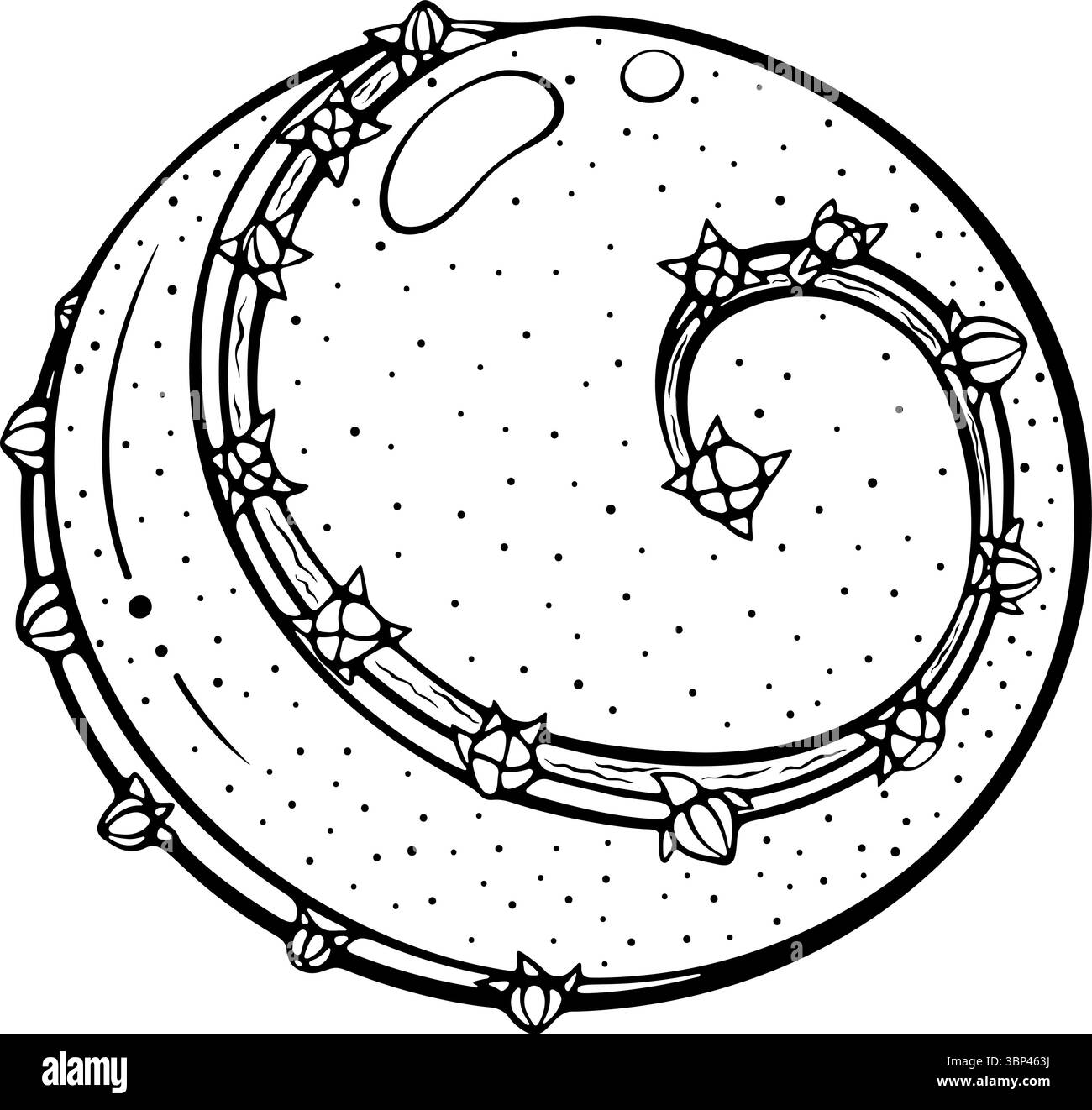 Gewürzte ganze Orange, dekoriert mit Nelken-Linearkunst Stock Vektor