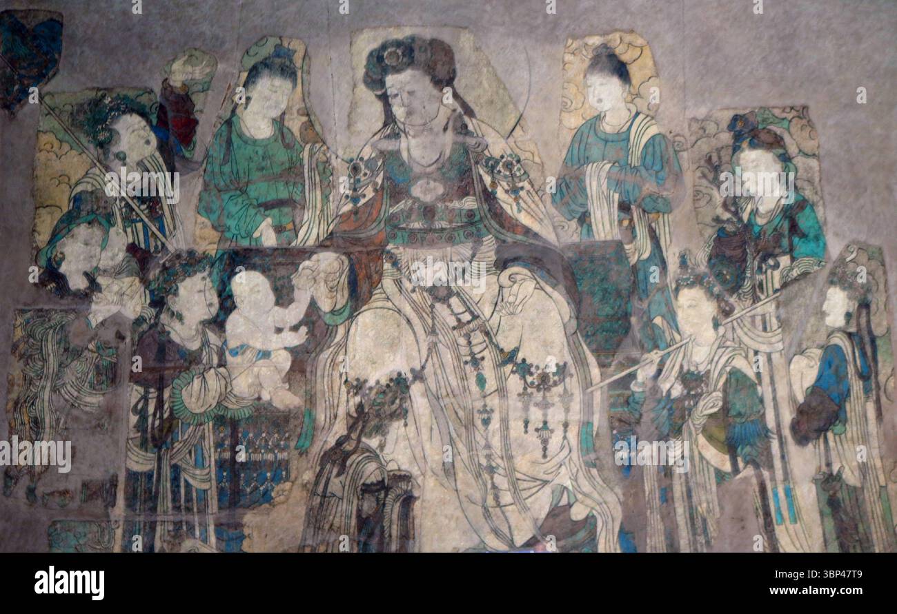 Chinesisches Fresko des Mahaprajapti mit dem Säuglingsbuddha. Ming-Dynastie aus dem Kloster Huayan-si, Yizheng, Provinz Shanxi. 1551. Stockfoto