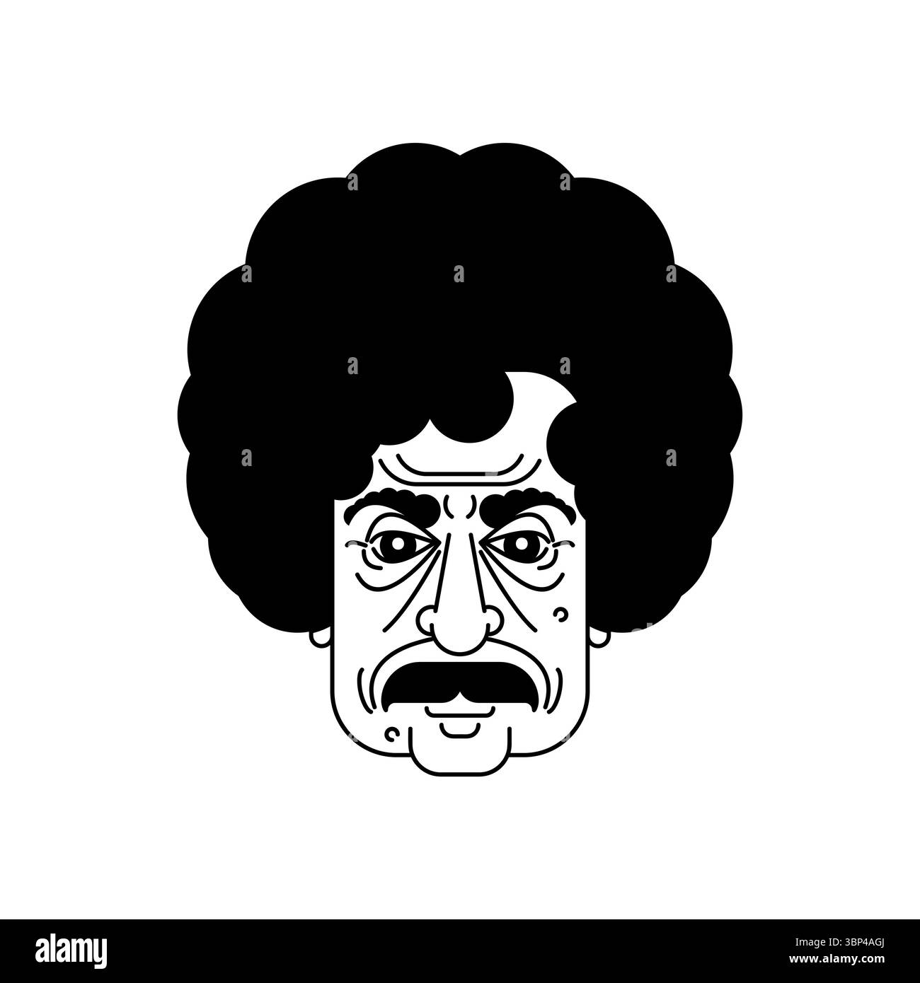 Linearzeichnung des geschwungenen Rentners. Großvater mit einer großen Frisur Stock Vektor