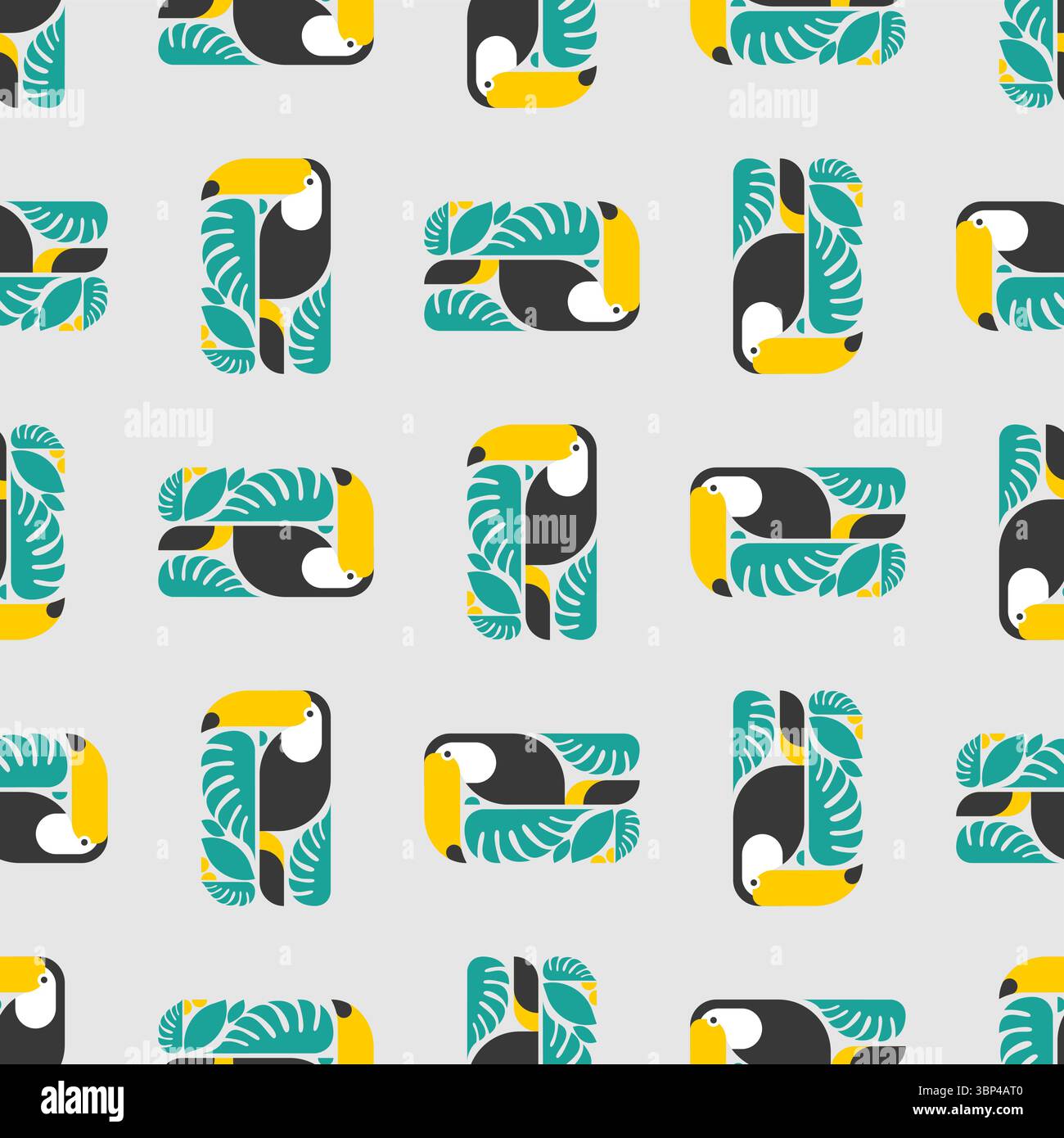 Nahtloses Tukanmuster. Tropischer Vogel Hintergrund. Tukane und Monstera-Textur Stock Vektor
