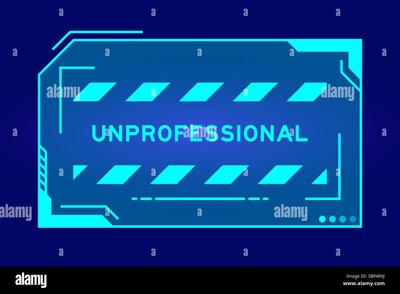 Blaue Farbe des futuristischen hud-Banners mit dem Wort „unprofessionell“ auf dem Bildschirm der Benutzeroberfläche auf schwarzem Hintergrund Stock Vektor