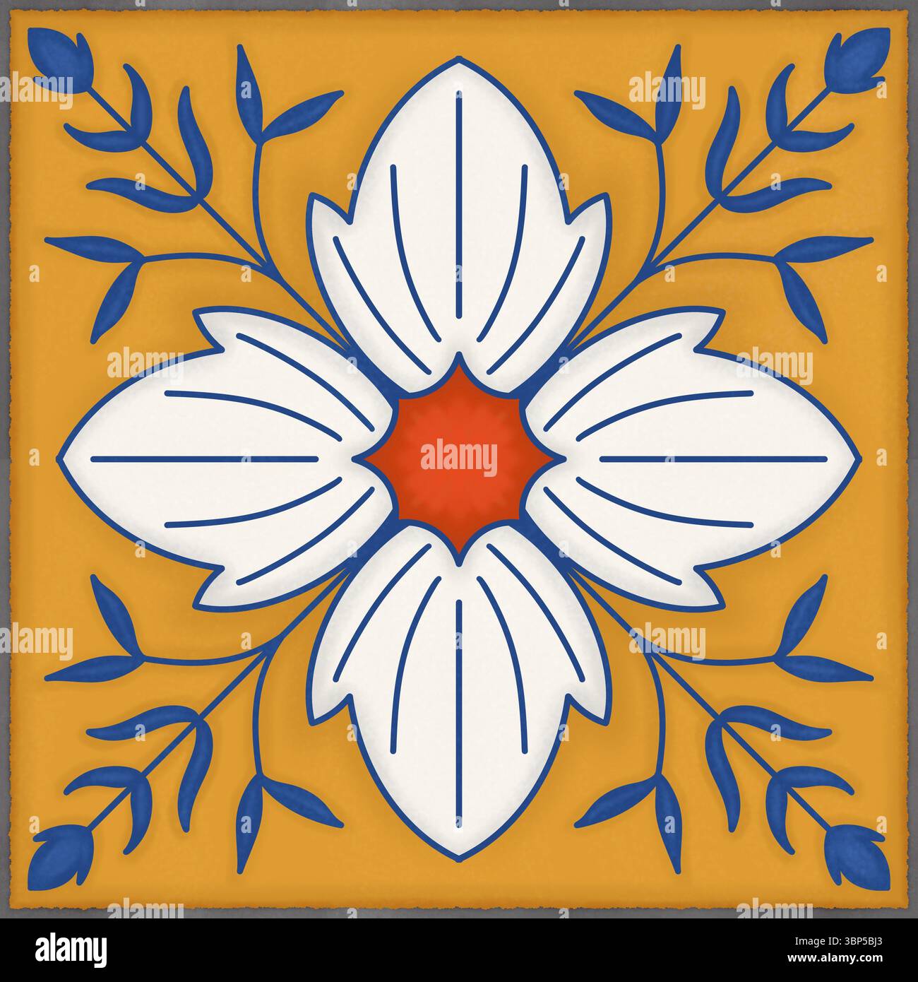 Nahtlose portugiesische Azulejo-Fliese mit grauen Fugen, bunte Kunstkeramik-Fliesen. Hochwertige Fotos Stockfoto