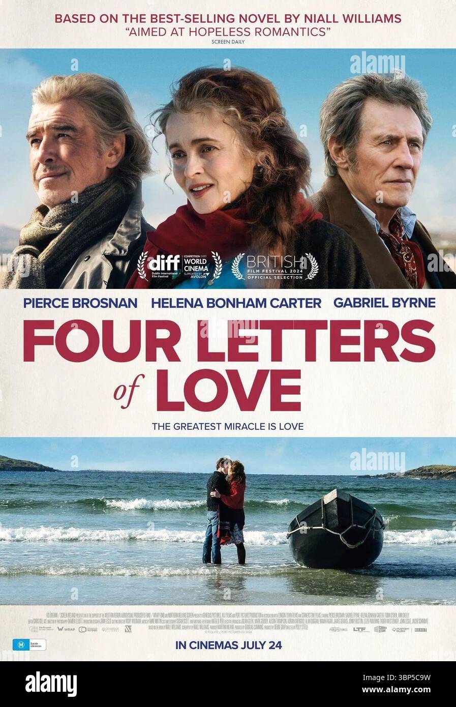 Vier Liebesbriefe Pierce Brosnan, Helena Bonham Carter, Gabriel Byrne Stockfoto