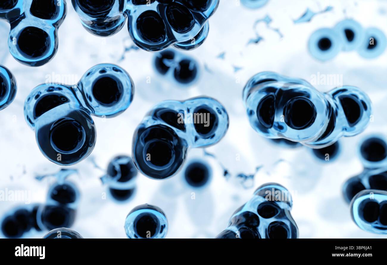 Erreger, Bakterium oder infektiöse Viren im Mikroskop. Erreger, Bakterium oder infektiöse Viren im Mikroskop. Biologie, Forschung, medizinische Untersuchung, Krankheiten und Gesundheitswesen. 3D-Abbildung img science014s01 Virus bacterium pathogen cell Stockfoto