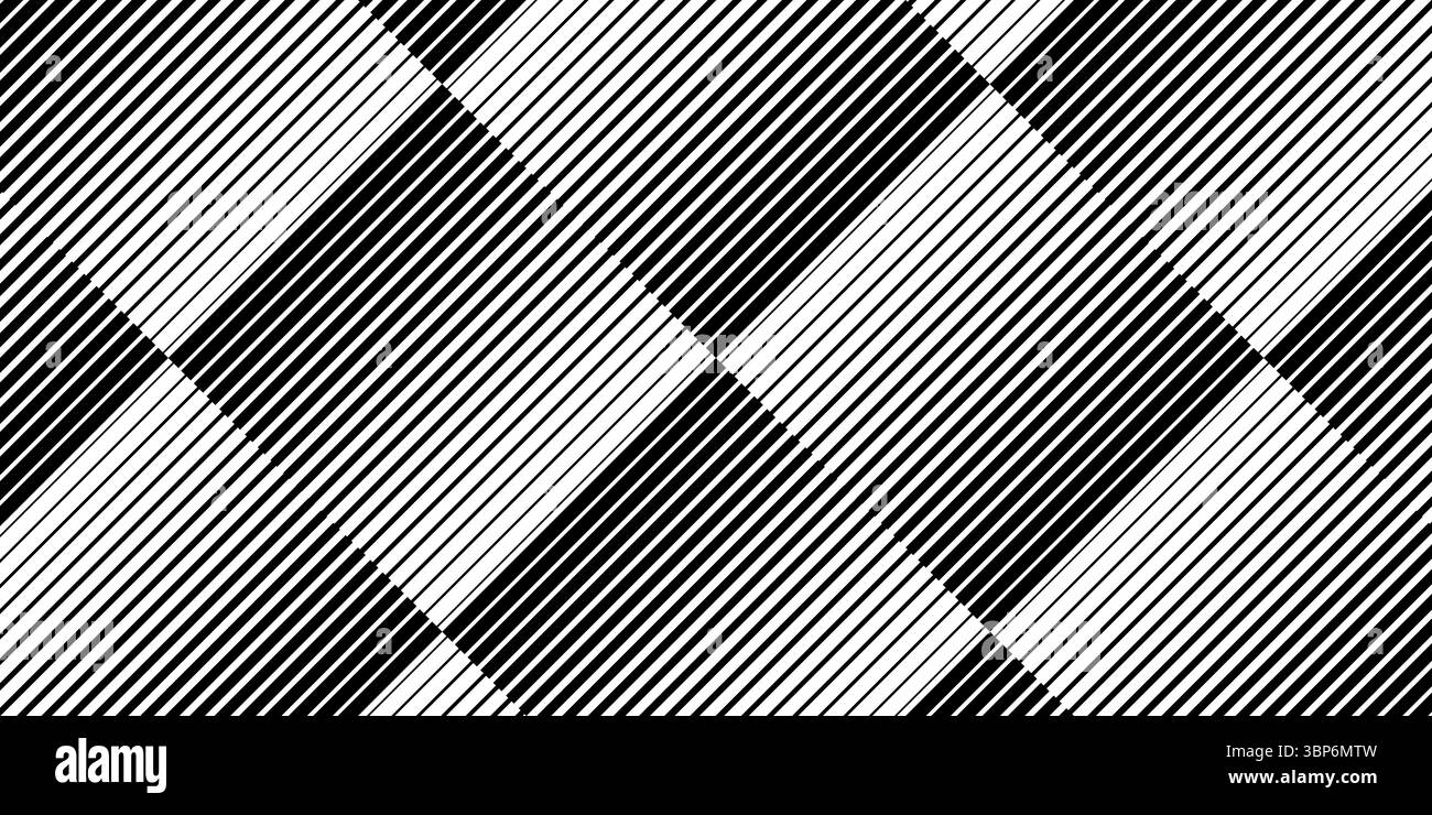 Schräges schwarz-weißes Streifenmuster. Hintergrund für geneigte parallele Linien. Hintergrundbild mit Rastereffekt. Abstrakter geometrischer Druck mit optischer Illusion. Vektorgrafik. Stock Vektor