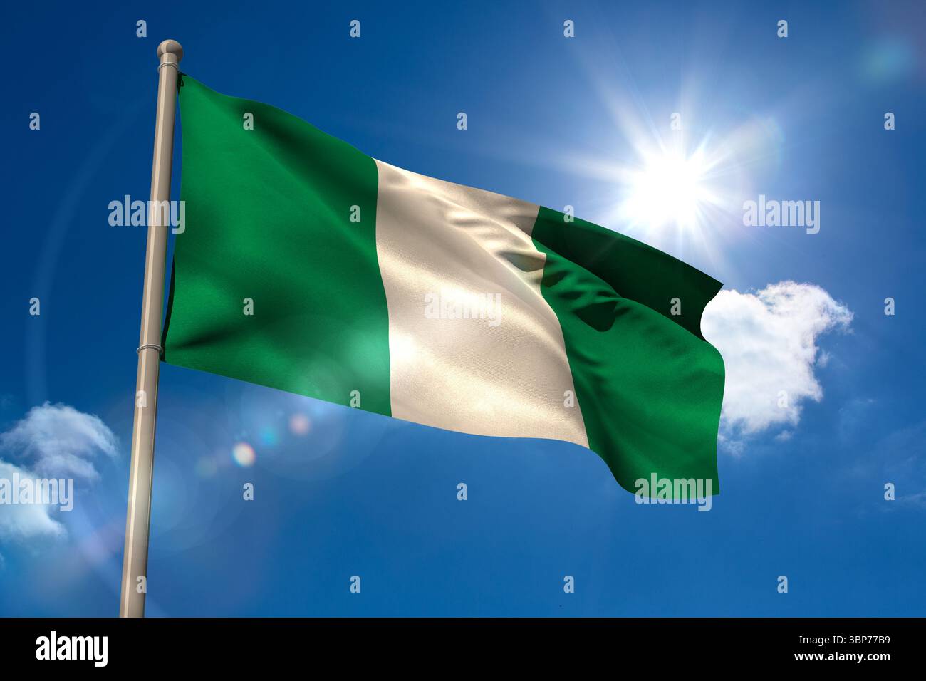 Nigeria Flagge am Fahnenmast Stockfoto