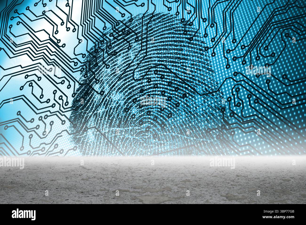 Finger mit Leiterplattengrafik Stockfoto