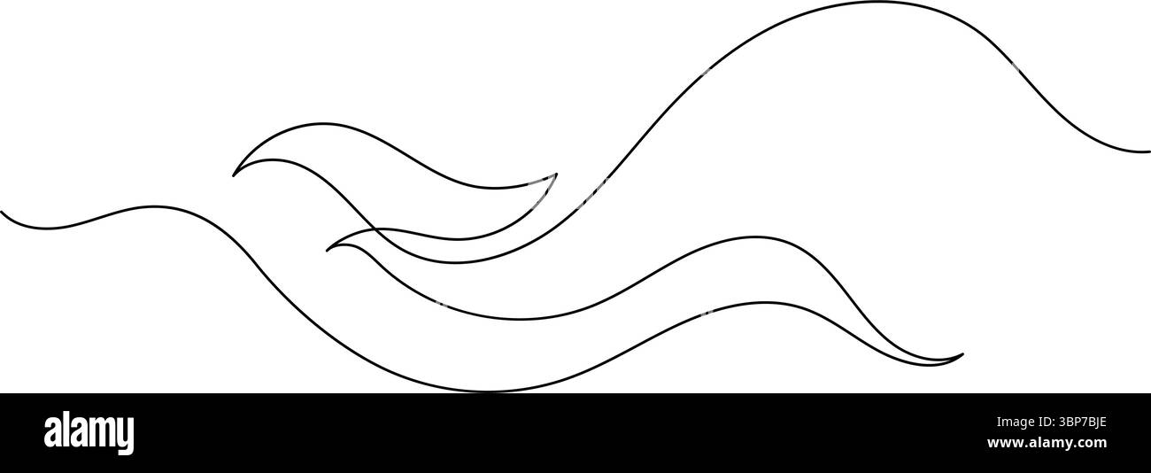 Abstrakte gekrümmte Liniengrafik durchgehend dekorativ. Eine Linienzeichnung des Wellenmusters fließender Minimalismus Stock Vektor