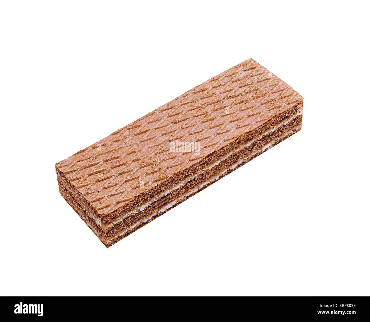 Food, Ein rechteckiges Waffeldessert mit einer mehrschichtigen Struktur mit knuspriger Textur und einem reichhaltigen Schokoladengeschmack. Ideal für einen süßen Snack oder ein Dessert Stockfoto