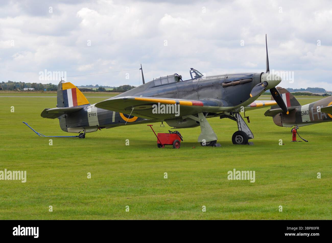 Avión de Combat de la Segunda Guerra Mundial Hawker Hurricane en el Festival aéreo de Duxford, Inglaterra. Warbirds y aviones Históricos. Stockfoto