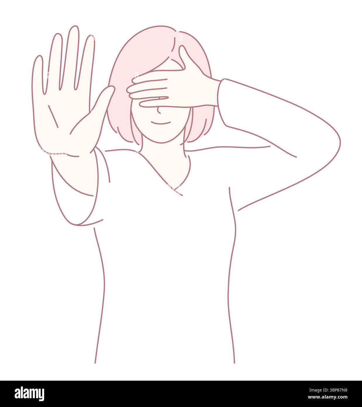 Eine vereinfachte Abbildung, die eine Person darstellt, die eine Geste zeigt, die Überraschung oder Schüchternheit lebendig vermittelt Stock Vektor