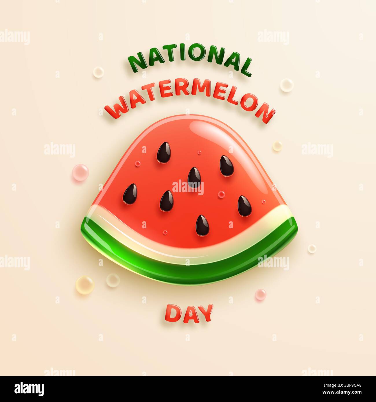 Ein Stück Wassermelone im Hochglanzglas-3D-Stil für den National Watermelon Day. Vektorabbildung. Stock Vektor