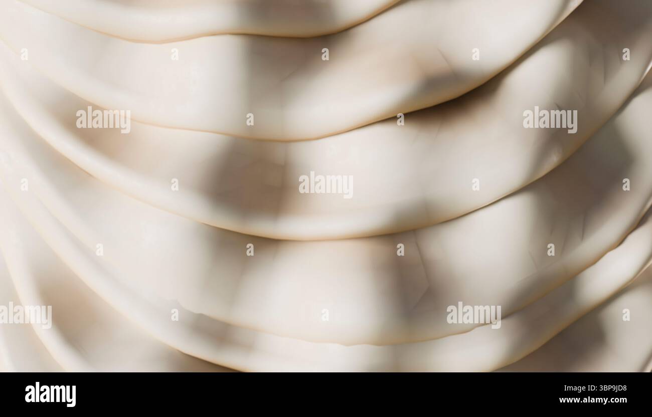 Nahaufnahme aus elegant drapiertem weißem Stoff, der eine weiche, fließende Textur erzeugt. 3D-Rendering Stockfoto