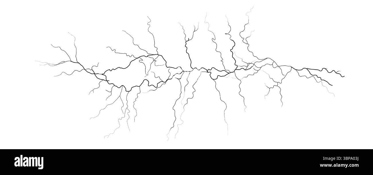 Riss Lightning Break Vein Neural Path Dünne Gezackte Linie Auf Weißem Hintergrund. Perfekt Für Schadensstrukturen, Schockeffekte, Sci-Fi- Oder Medizinische Themen Stock Vektor