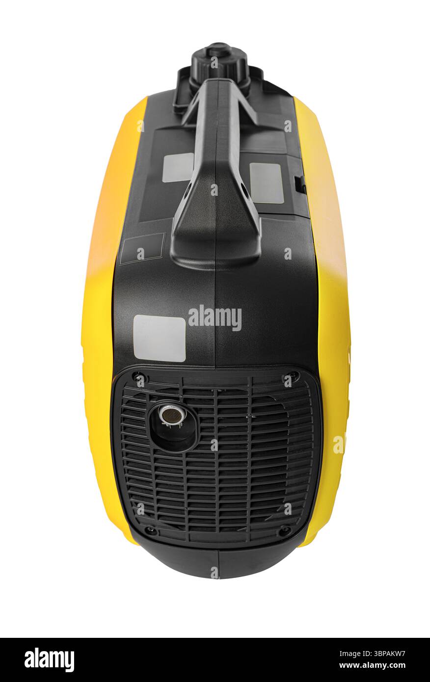 Tragbarer gelber Stromgenerator, isoliert auf weißem Hintergrund Stockfoto