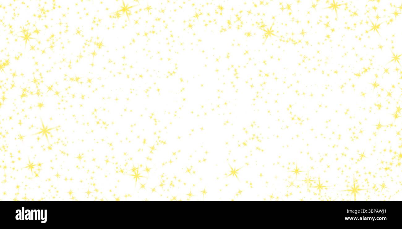Leuchtend gelber Sternenfeldeffekt mit verstreuten Funkeln auf transparentem Hintergrund. Ideal für magische Überzüge und festliche Designs Stockfoto