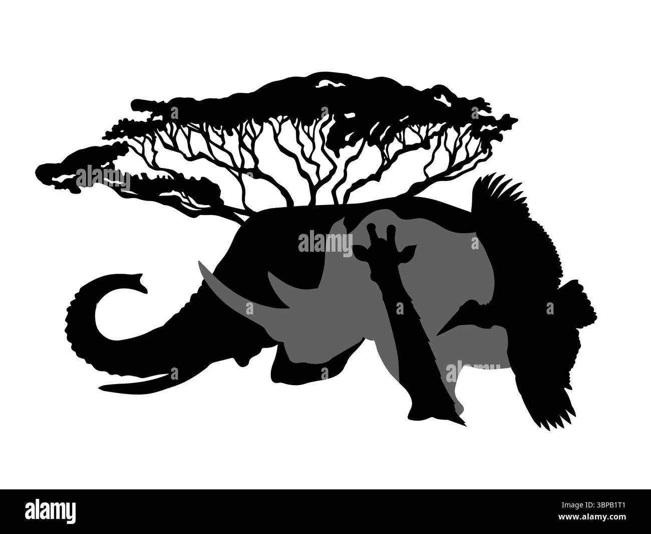 Afrika Tier Silhouetten Logo . Handzeichnung. Nicht AI, Vektorillustration Stock Vektor