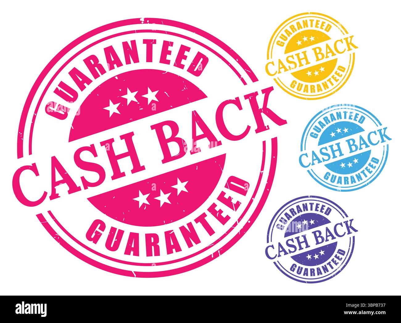 Geld-Zurück-Garantie-Abzeichen, Rückerstattungsrichtlinien-Stempel-Vektor-Set Stock Vektor