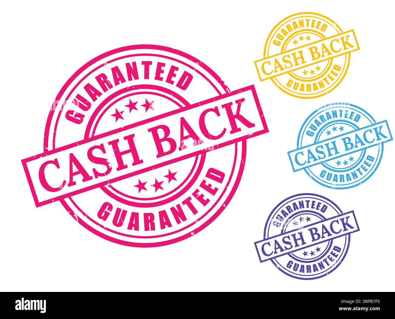 Bargeld-Back-Garantierter Stempelsatz, Geldrückerstattungsetikett Stock Vektor