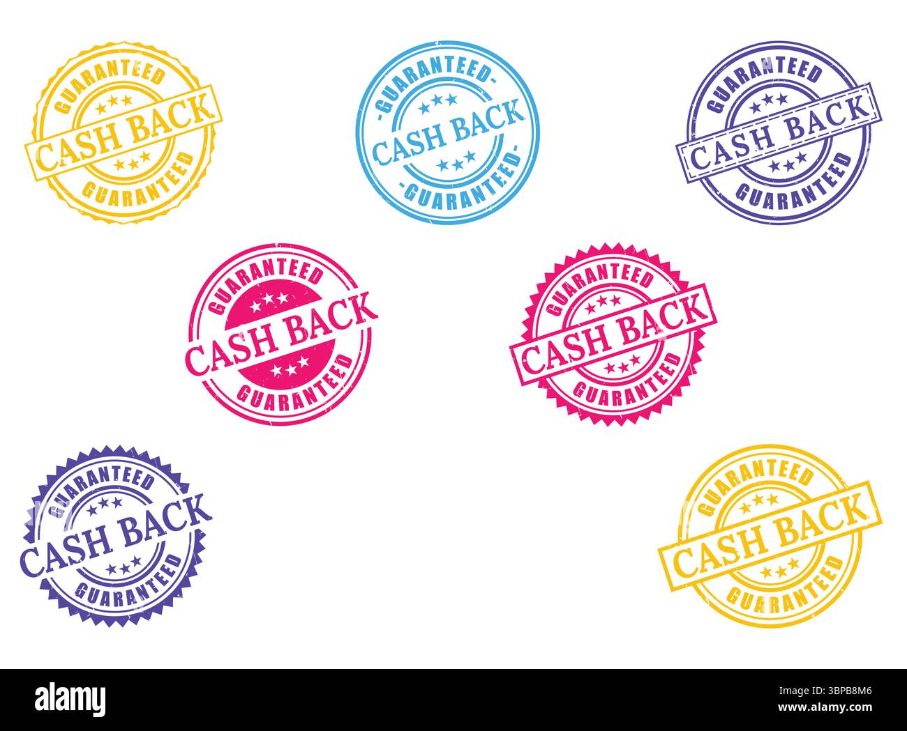 Bargeld-Zurück-Garantierte Briefmarkeneinziehung, Geld-Zurück-Garantie-Abzeichen Stock Vektor