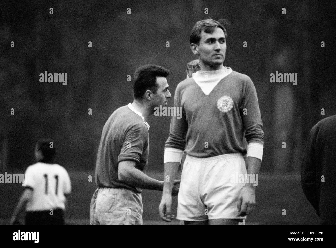 60er Jahre, Firmensport, Fußball, GHH Gutehoffnungshuette, Match Industriebau vs. Maschinenbau 1-5, Volkspark Stadion Sterkrade, Oktober 1966, Oberhausen, Oberhausen-Sterkrade, Ruhrgebiet, Nordrhein-Westfalen, NRW, Halbzeitpause Stockfoto