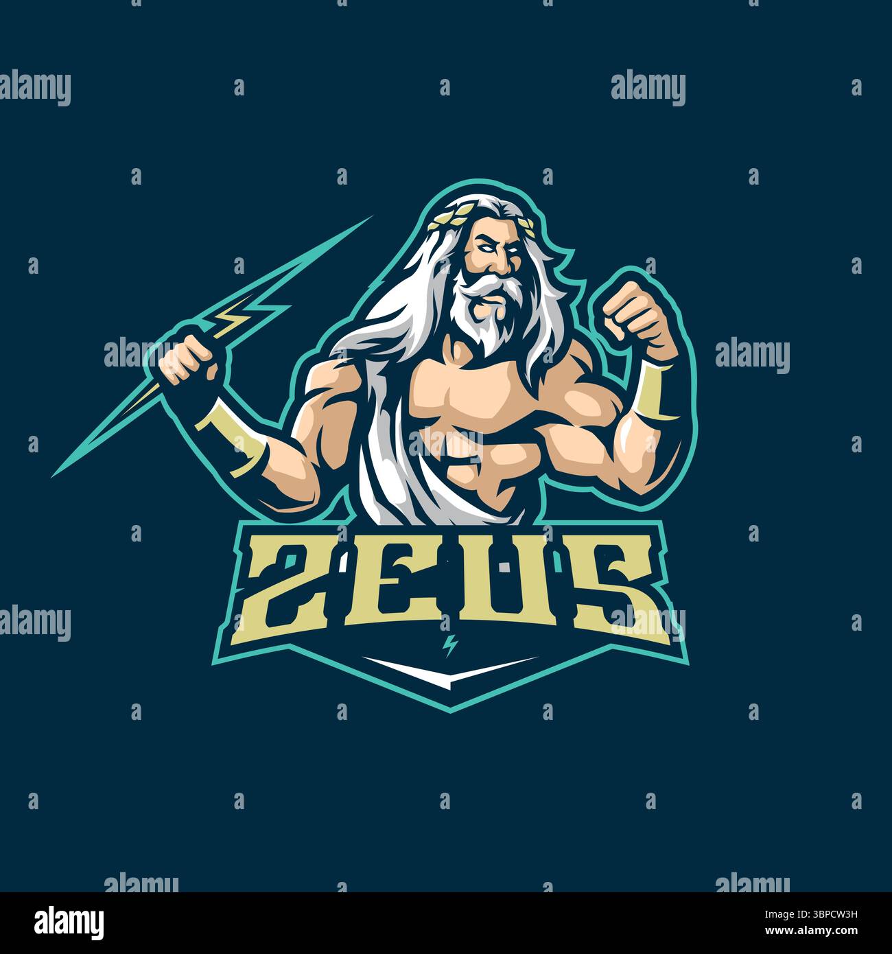 Zeus Mascot Logo Design Vektor mit modernem Illustrationskonzept Stil für Abzeichen, Emblem und T-Shirt Druck. Angry zeus Illustration für die Sportmannschaft. Stock Vektor