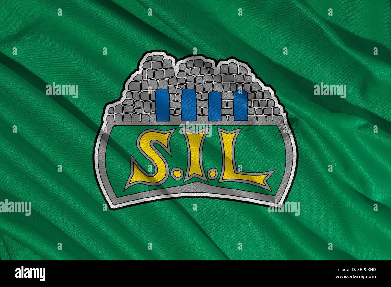 Pringsewu, 09. juli 2025; strukturiertes Flaggenlogo der Eishockeymannschaft Storhamar Stockfoto