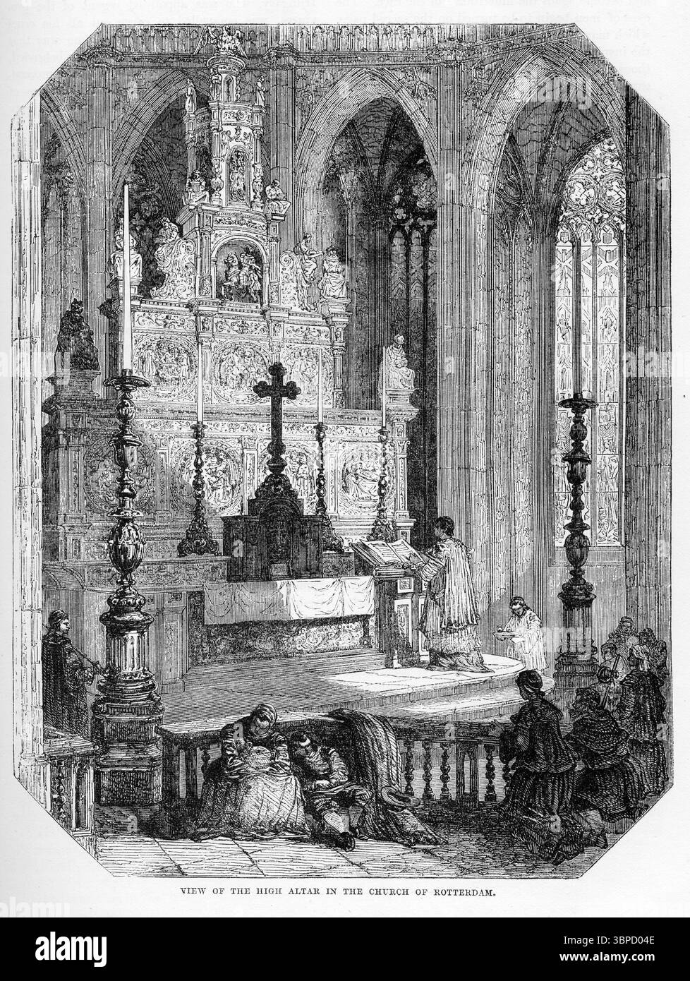 Gravur des Hochaltars in der Rotterdamer Kirche um 1890 Stockfoto
