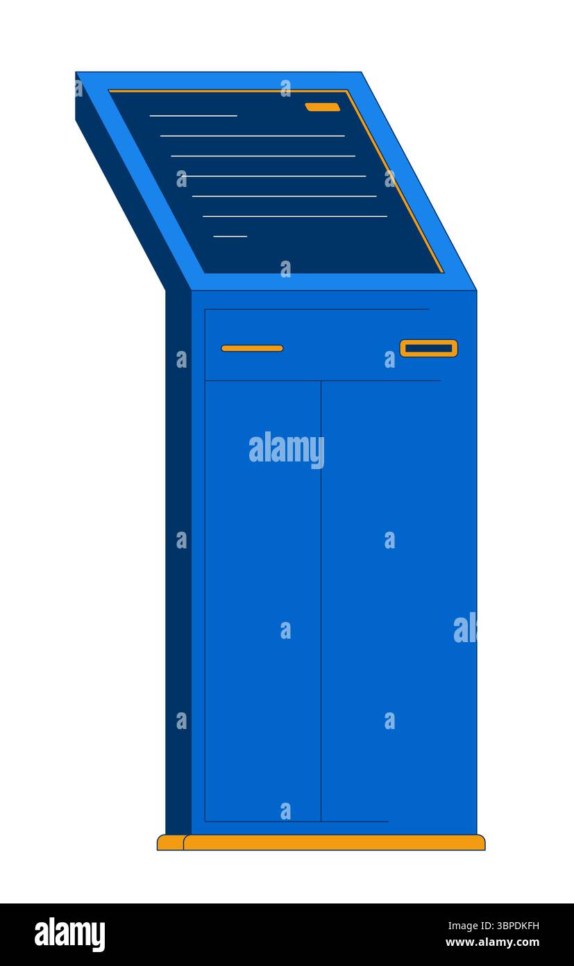 Interaktives Touchscreen-Selbstbedienungs-Kiosk-Terminal 2D-Zeichentrickobjekt Stock Vektor