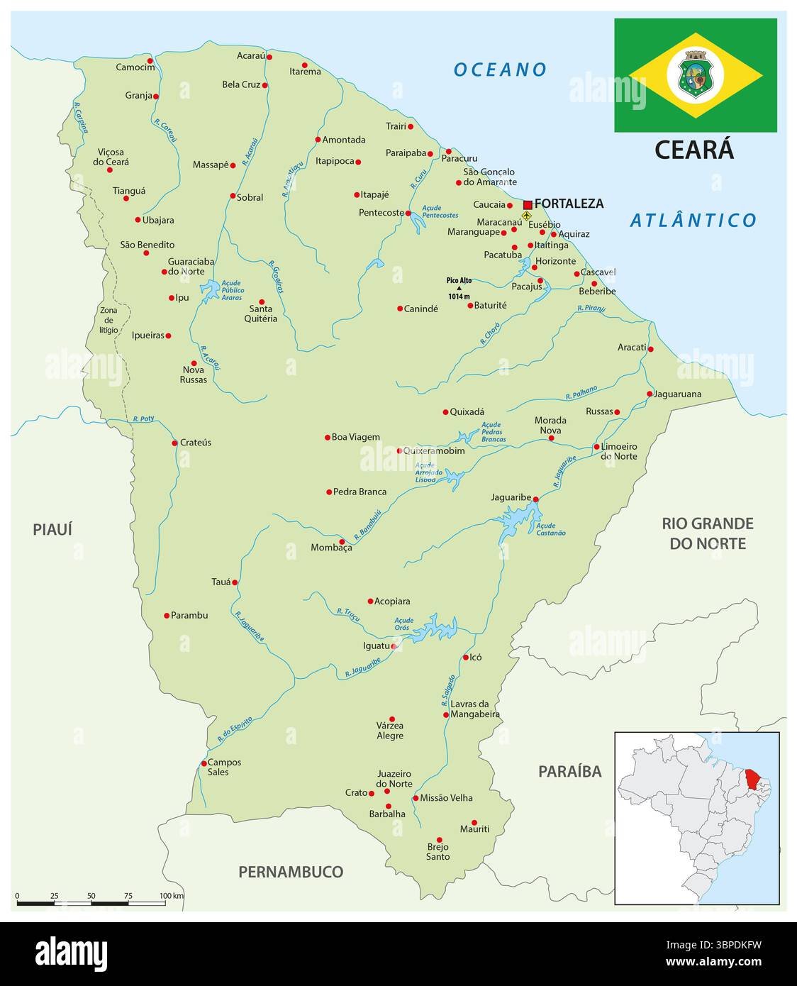 Karte des brasilianischen Bundesstaates Ceara Stockfoto