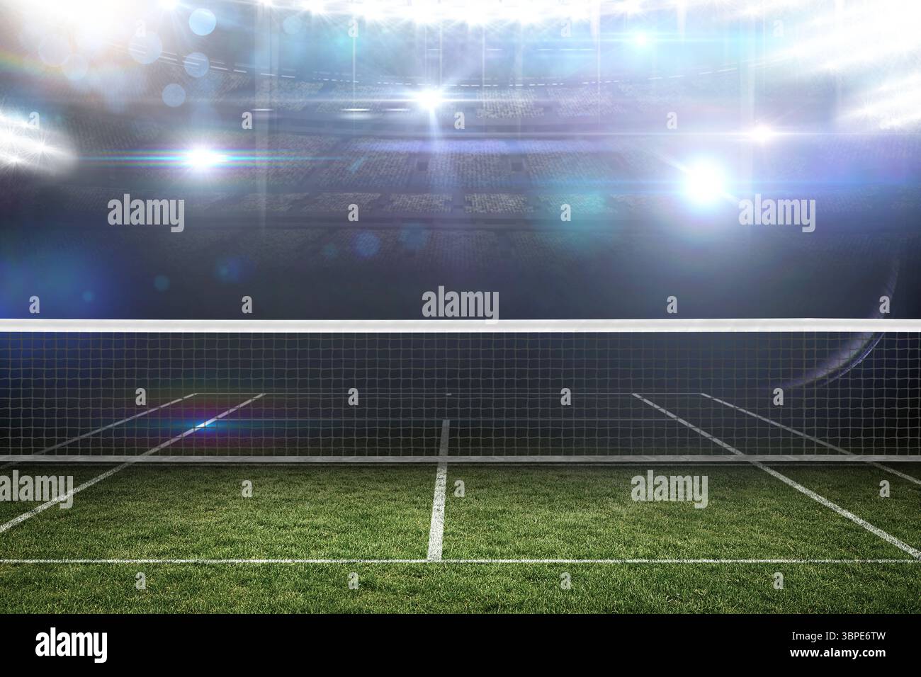Digitales Bild des Tennisplatzes in der Nacht Stockfoto